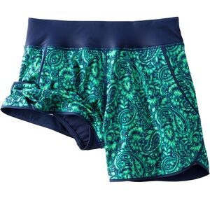 Lands End Sz 12 Navy Green Paisley Built In Panty Quick Dry Swim Shorts Preppy